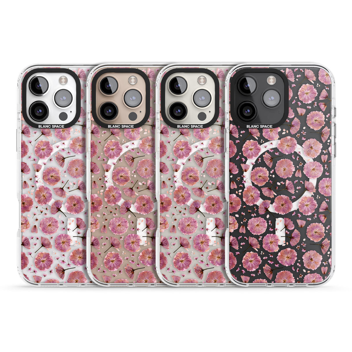 iPhone 16 Pro Max Pink Flowers & Blossoms Transparent Design Black Impact Phone Case