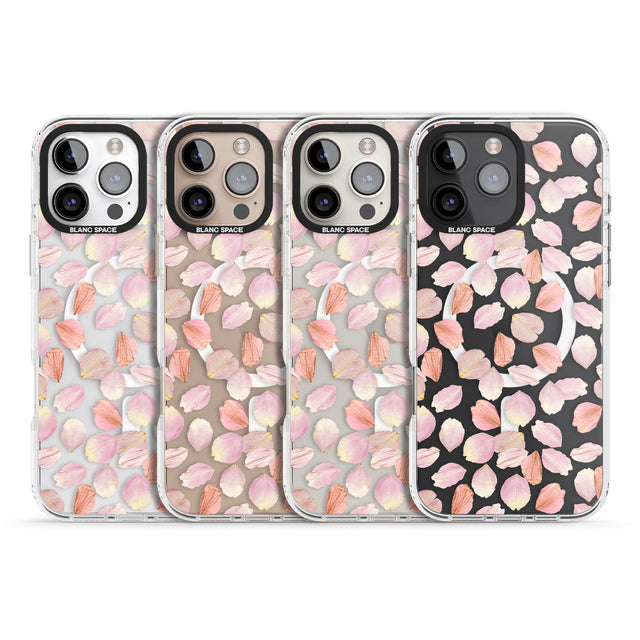 iPhone 16 Pro Max Pink Petals Transparent Design Black Impact Phone Case