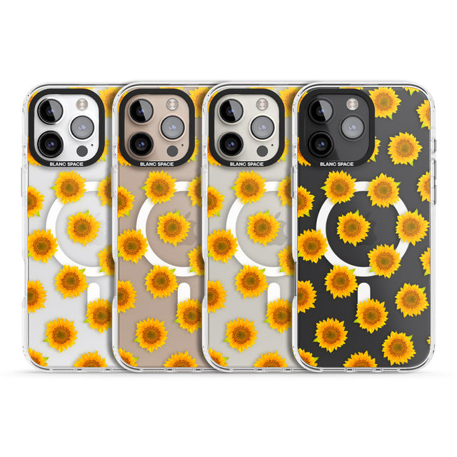 iPhone 16 Pro Max Sunflowers Transparent Pattern Black Impact Phone Case