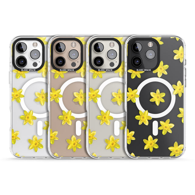 iPhone 16 Pro Max Daffodils Transparent Pattern Black Impact Phone Case