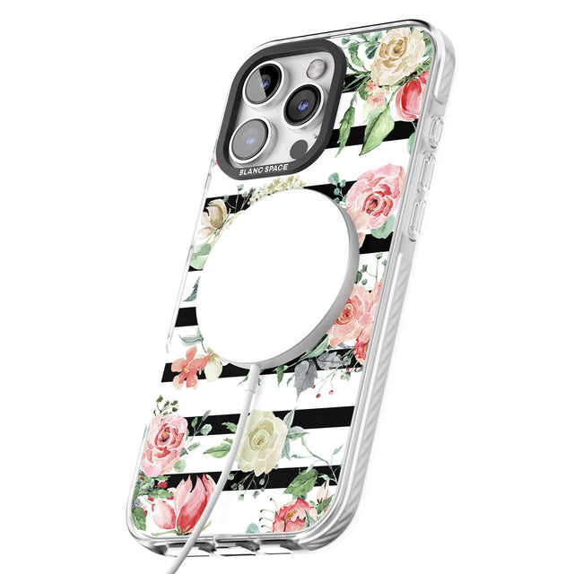 iPhone 16 Pro Max Bold Stripes & Flower Pattern Black Impact Phone Case