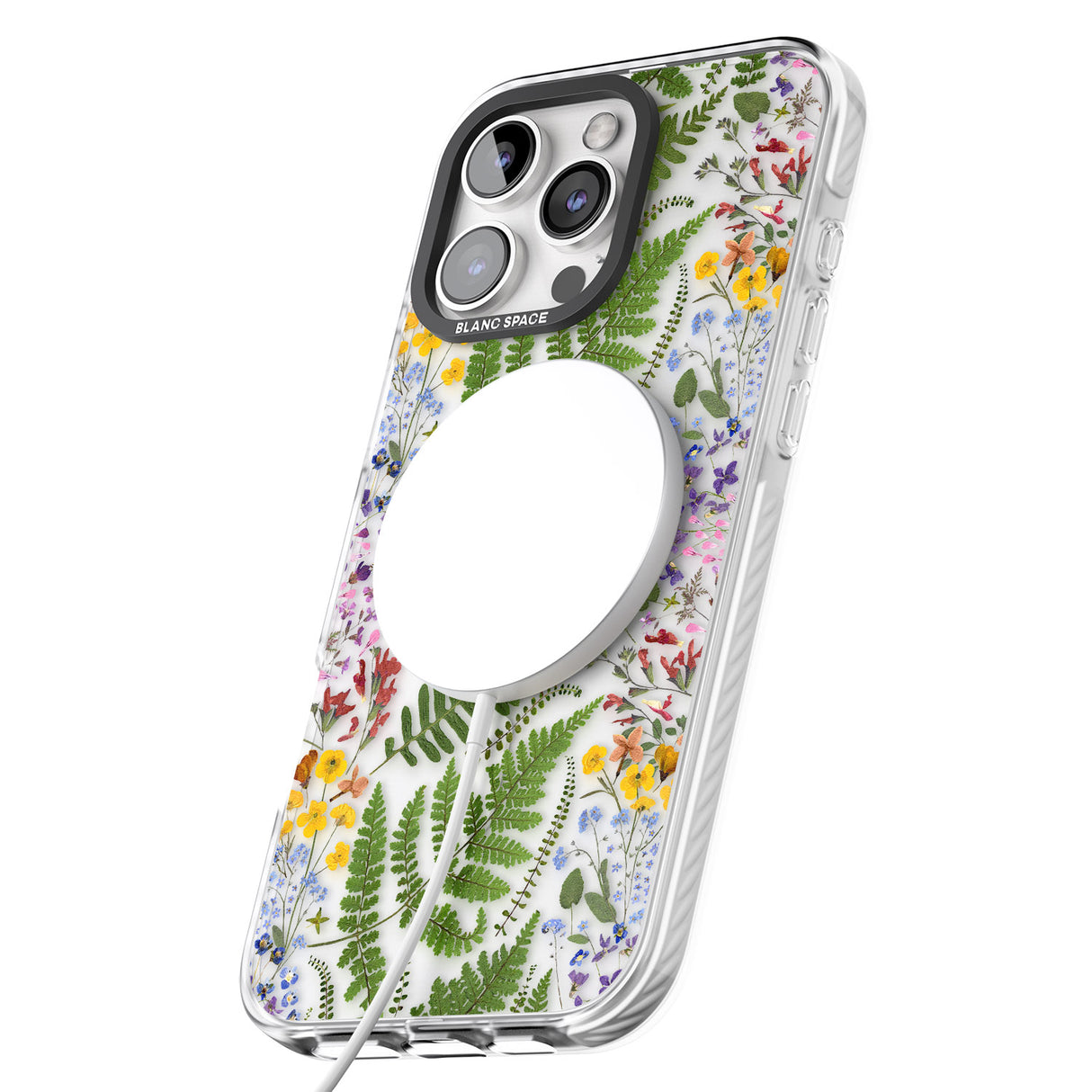 iPhone 16 Pro Max Busy Floral and Fern Design Black Impact Phone Case