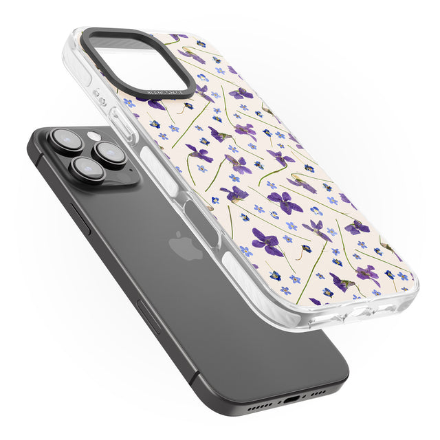 iPhone 16 Pro Max Violet Floral Pattern Design - Cream Black Impact Phone Case