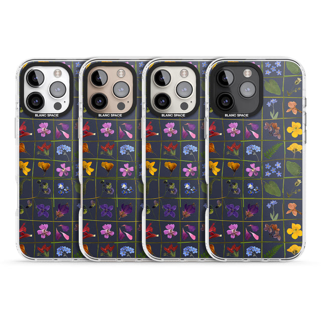 iPhone 16 Pro Max Wildflower Grid Boxes Pattern - Navy Black Impact Phone Case