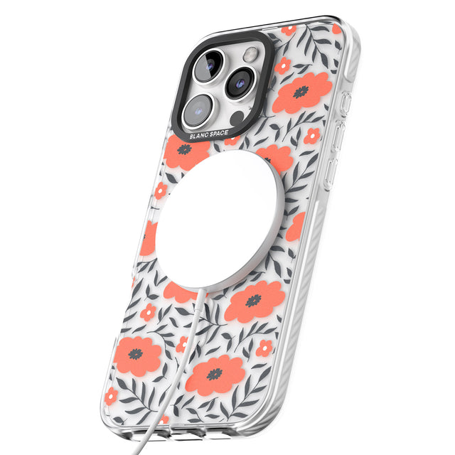 iPhone 16 Pro Max Red Poppy Transparent Floral Black Impact Phone Case