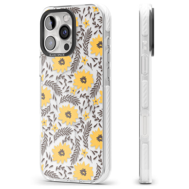 iPhone 16 Pro Max Yellow Blossoms Transparent Floral Black Impact Phone Case