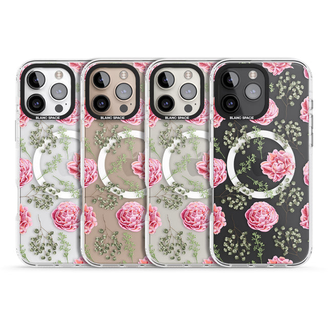 iPhone 16 Pro Max Roses & Eucalyptus Transparent Floral Black Impact Phone Case