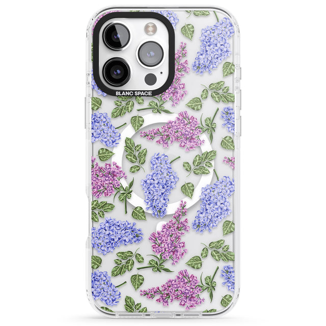 iPhone 16 Pro Max Purple Blossoms Transparent Floral Black Impact Phone Case