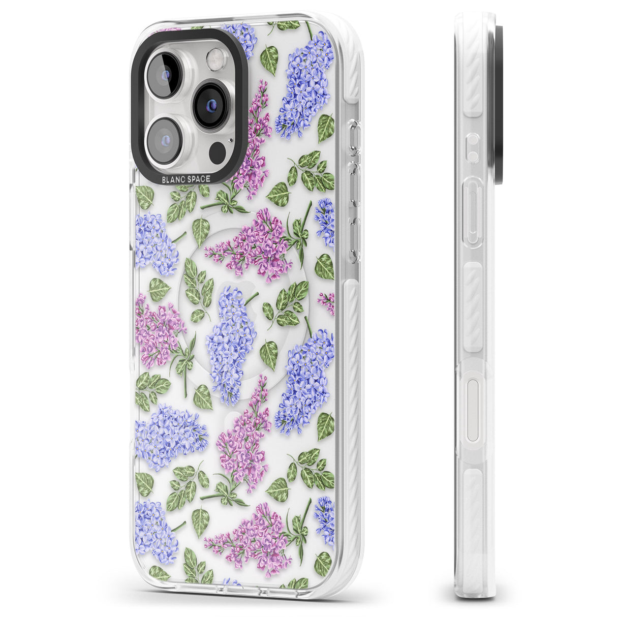 iPhone 16 Pro Max Purple Blossoms Transparent Floral Black Impact Phone Case