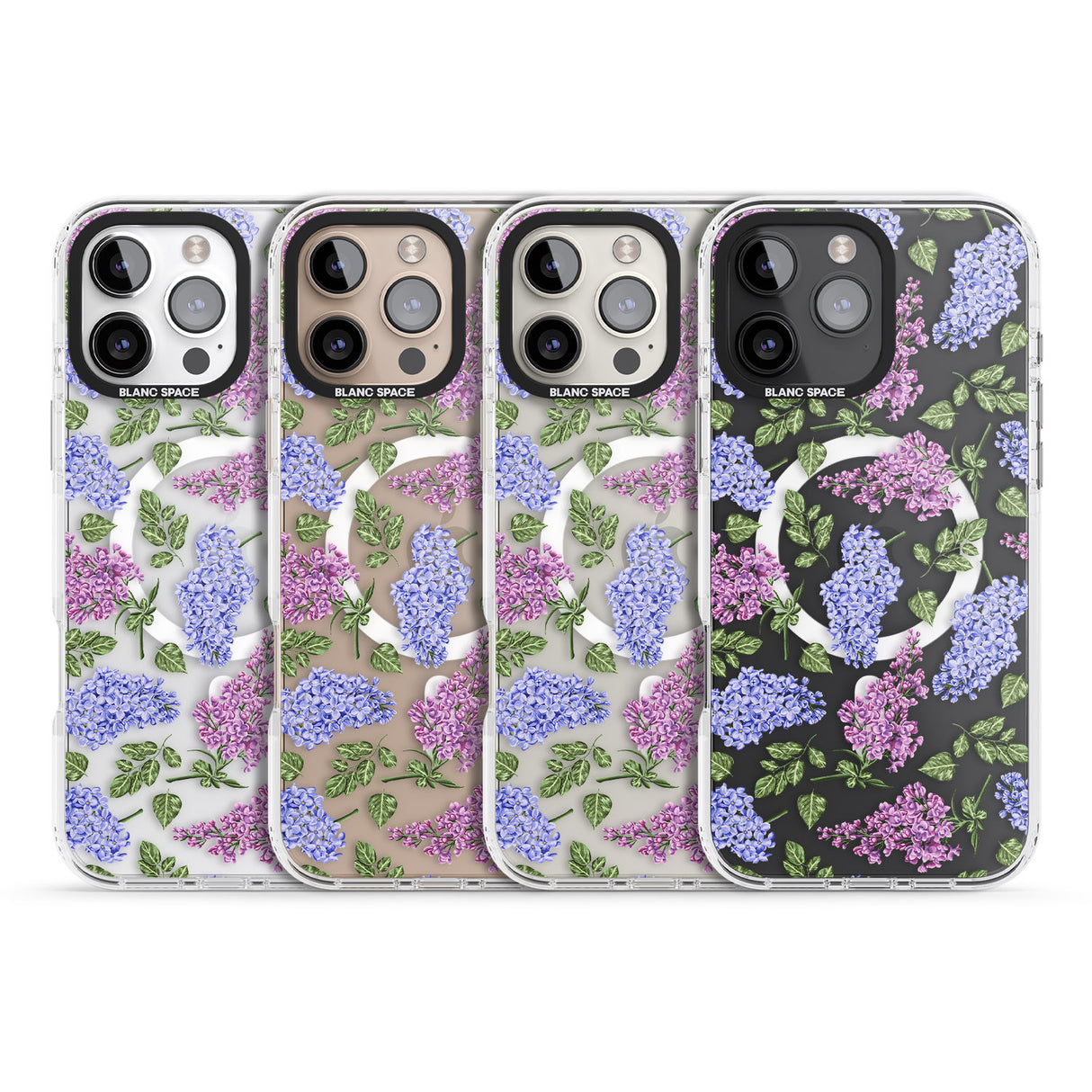 iPhone 16 Pro Max Purple Blossoms Transparent Floral Black Impact Phone Case