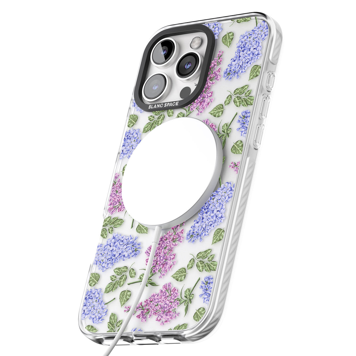 iPhone 16 Pro Max Purple Blossoms Transparent Floral Black Impact Phone Case