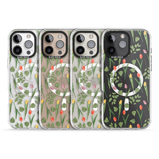 iPhone 16 Pro Max Spring Tulips Transparent Floral Black Impact Phone Case