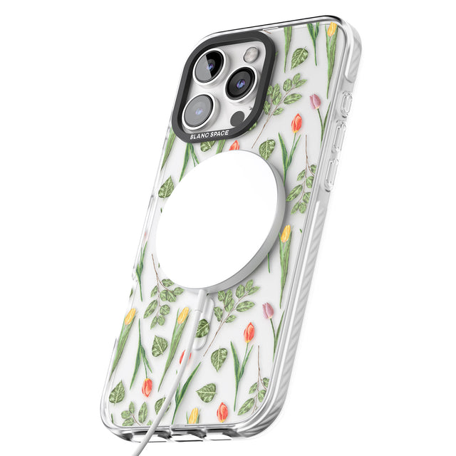 iPhone 16 Pro Max Spring Tulips Transparent Floral Black Impact Phone Case