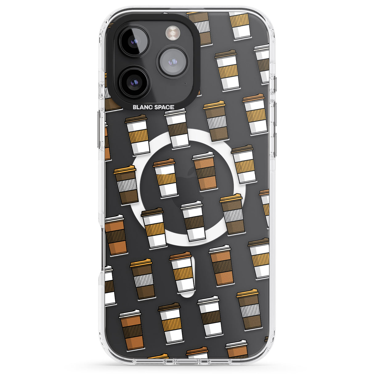 iPhone 16 Pro Max Coffee Cup Pattern Black Impact Phone Case