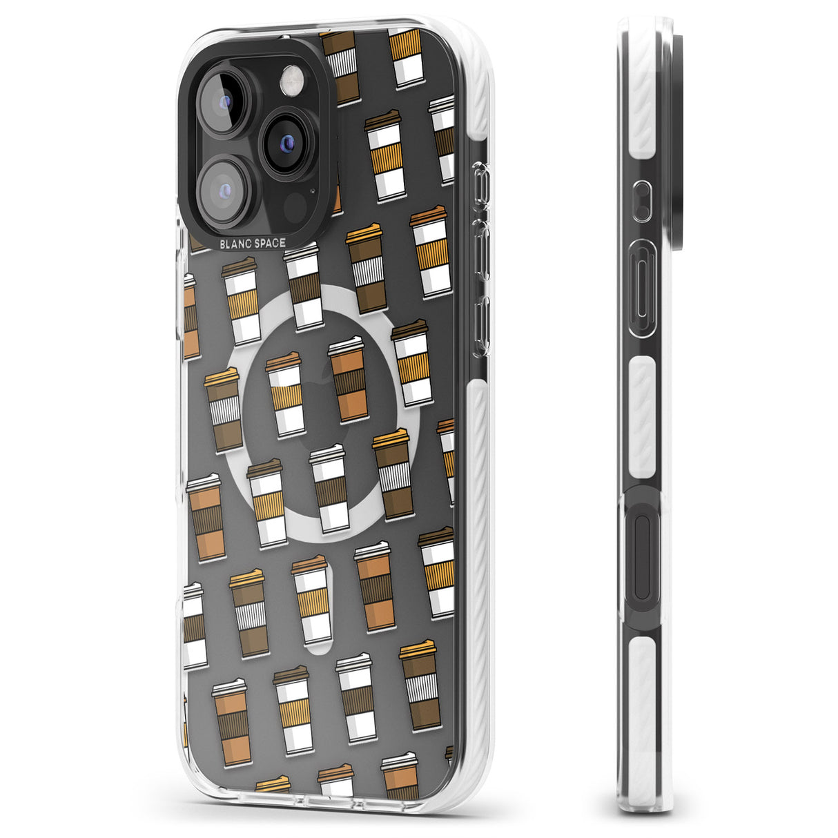 iPhone 16 Pro Max Coffee Cup Pattern Black Impact Phone Case