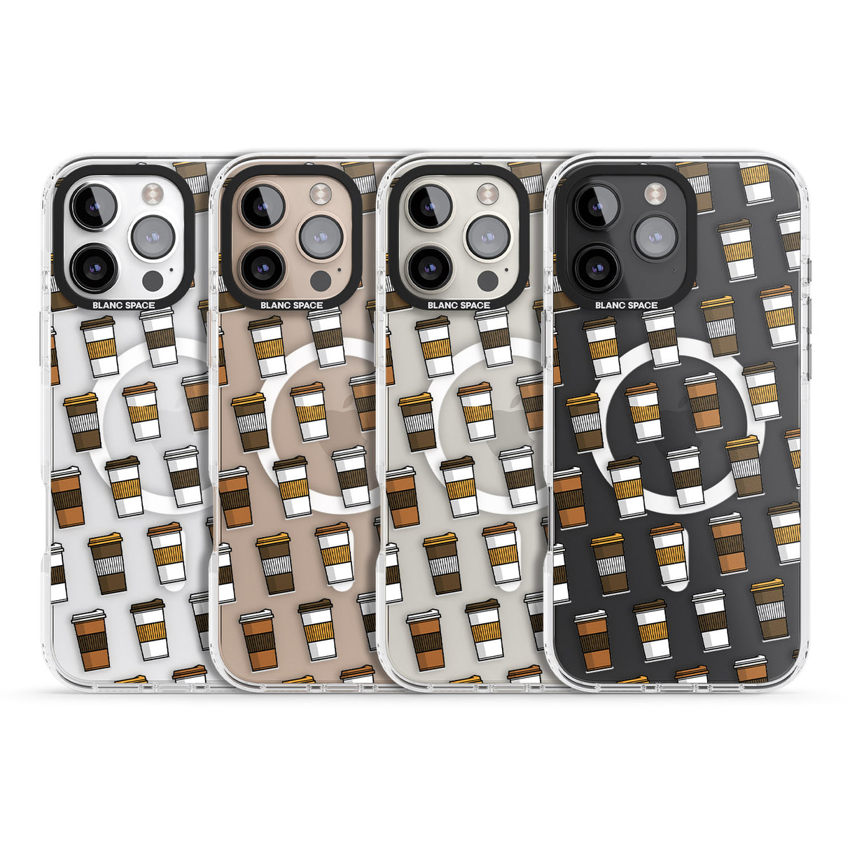 iPhone 16 Pro Max Coffee Cup Pattern Black Impact Phone Case