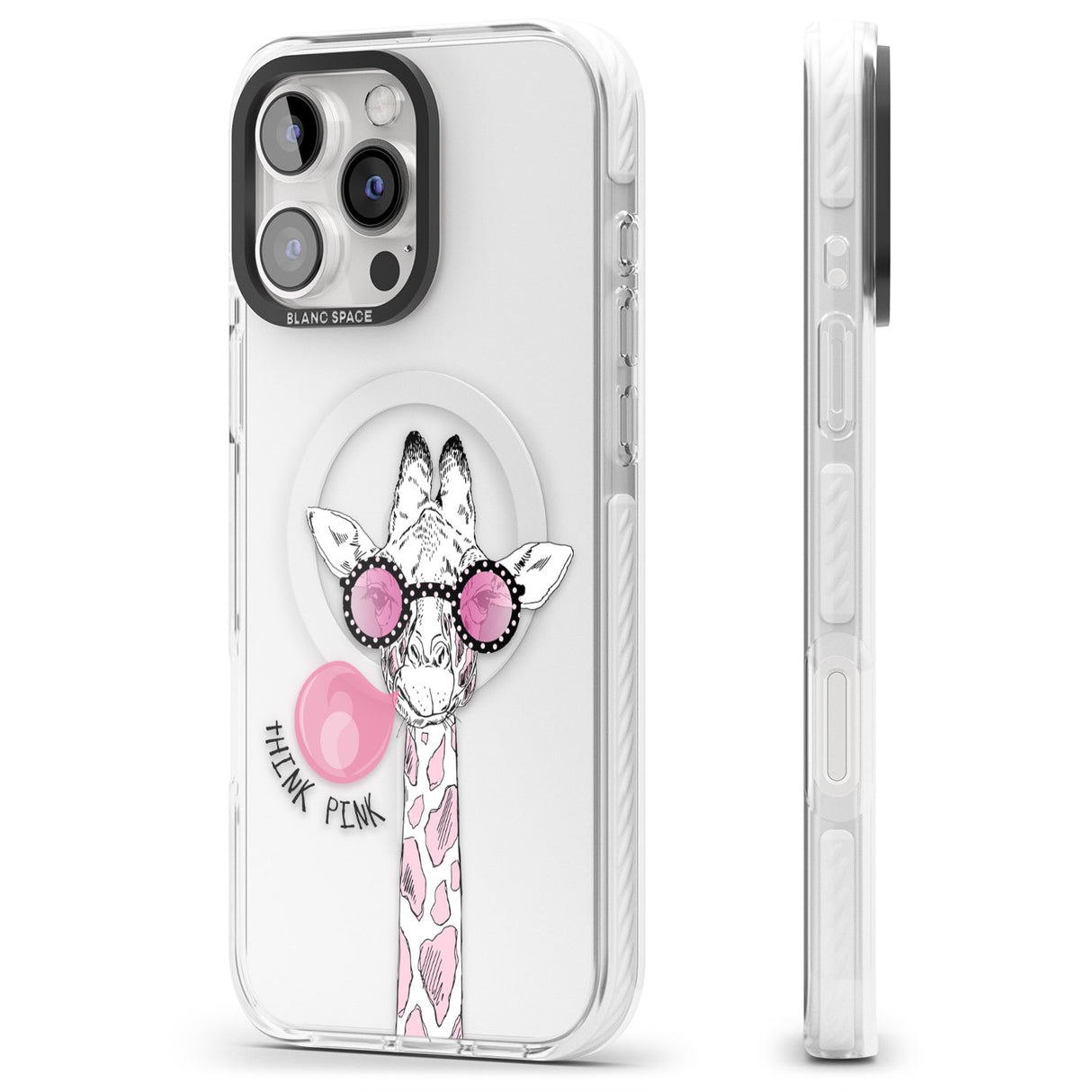 iPhone 16 Pro Max Think Pink Giraffe Black Impact Phone Case