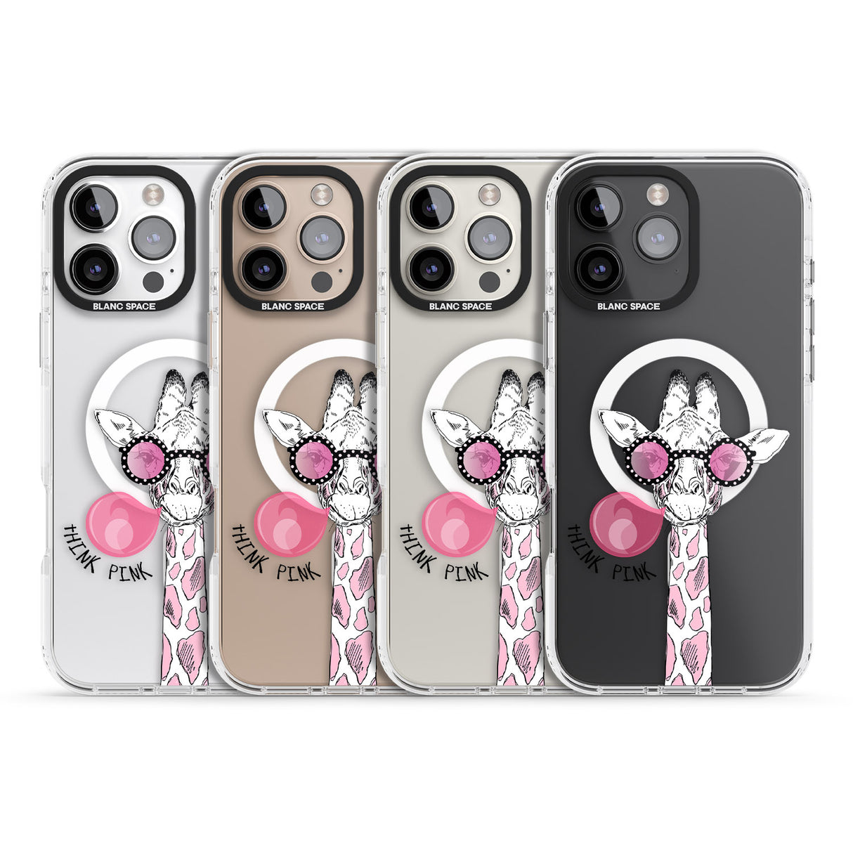 iPhone 16 Pro Max Think Pink Giraffe Black Impact Phone Case