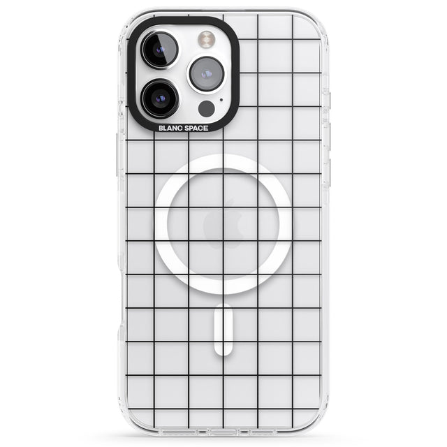 iPhone 16 Pro Max Simplistic Large Grid Pattern Black (Transparent) Black Impact Phone Case