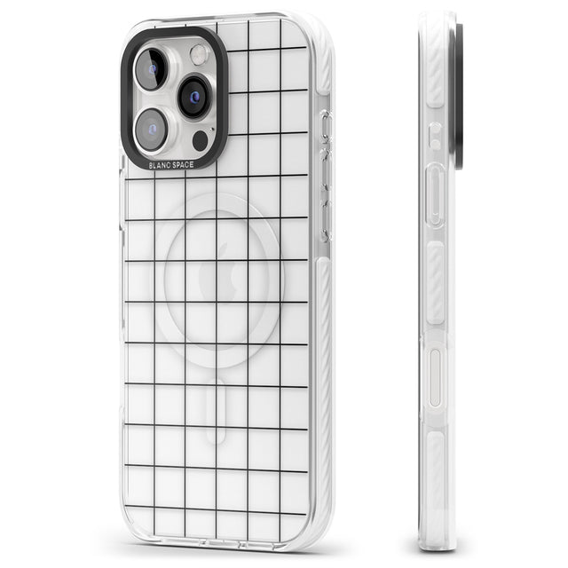 iPhone 16 Pro Max Simplistic Large Grid Pattern Black (Transparent) Black Impact Phone Case