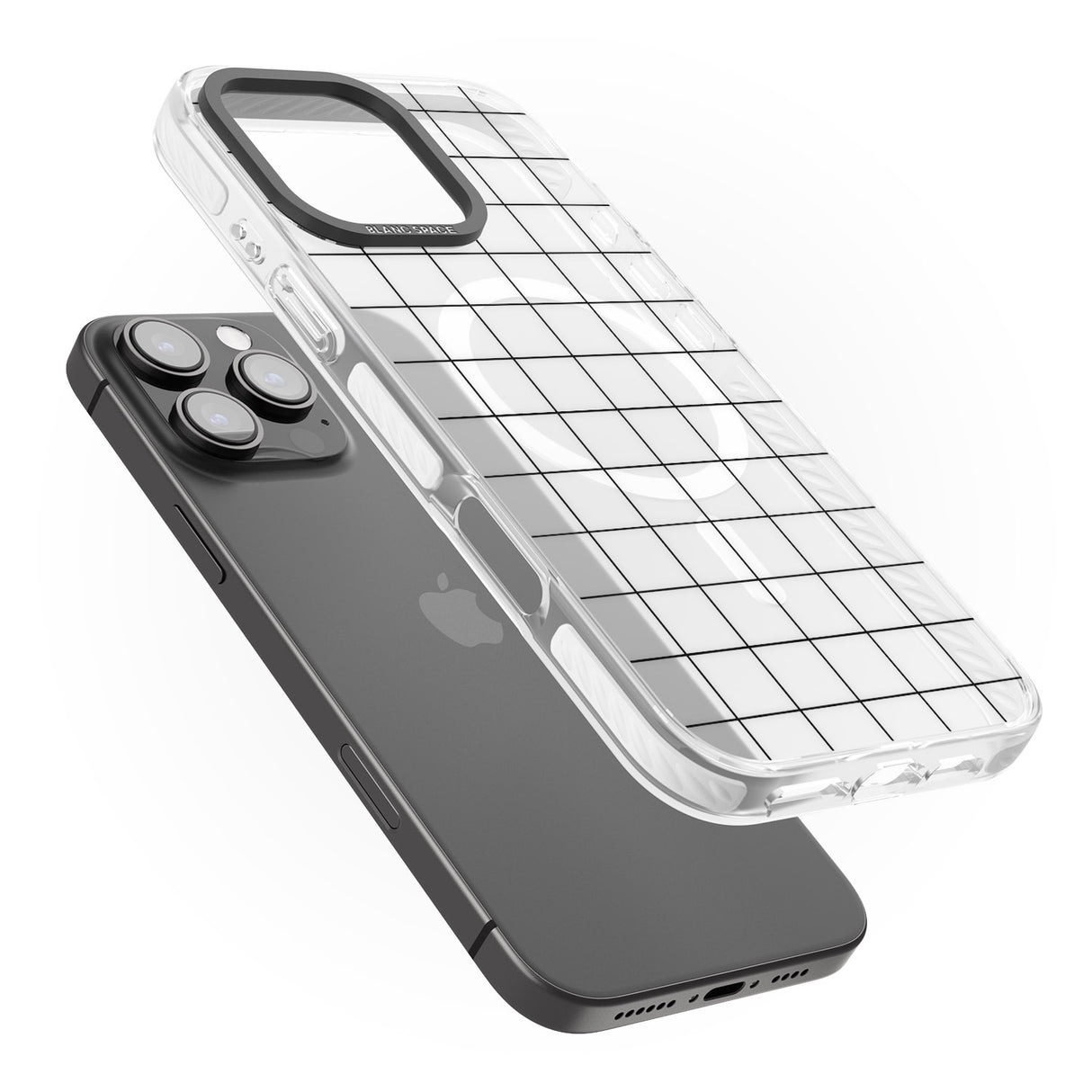 iPhone 16 Pro Max Simplistic Large Grid Pattern Black (Transparent) Black Impact Phone Case