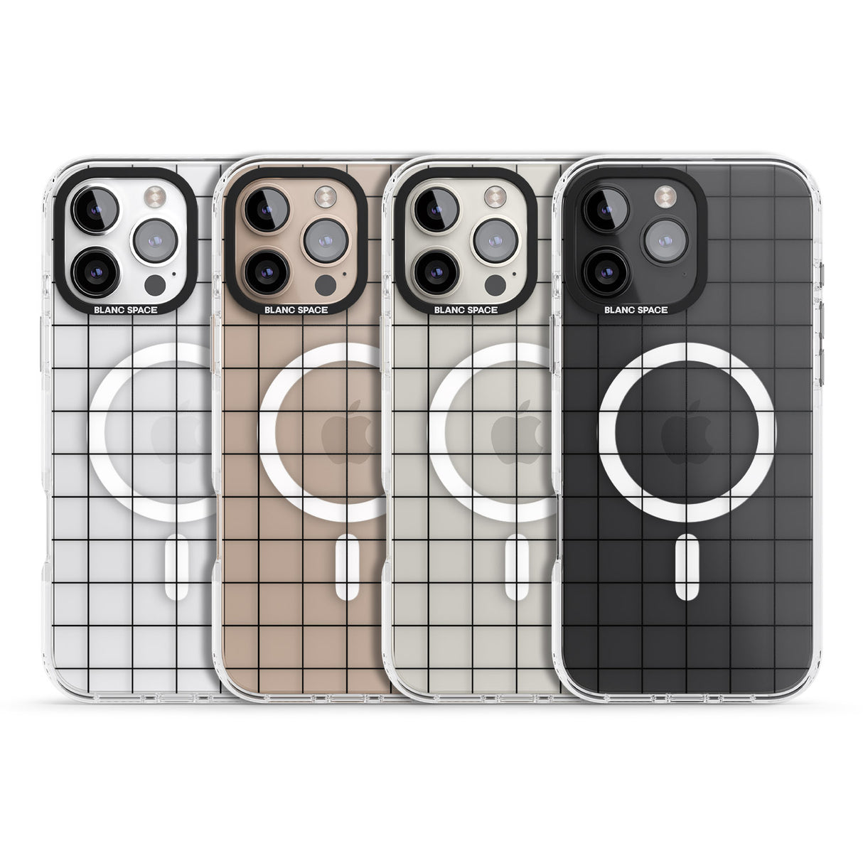 iPhone 16 Pro Max Simplistic Large Grid Pattern Black (Transparent) Black Impact Phone Case