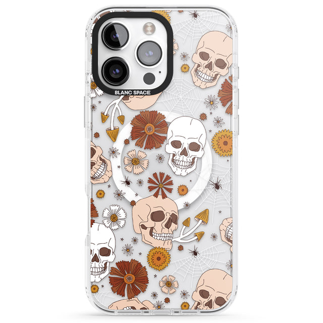 iPhone 16 Pro Max Halloween Skulls and Flowers Black Impact Phone Case