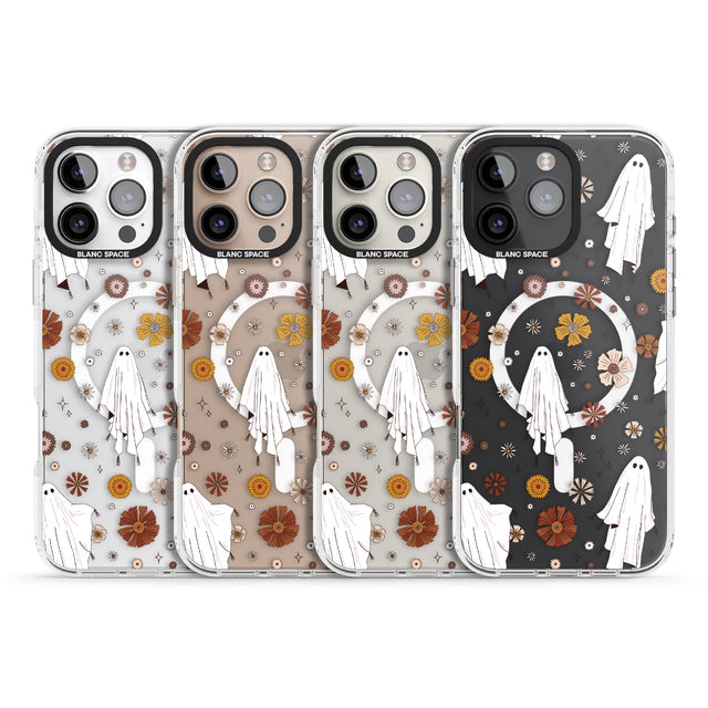 iPhone 16 Pro Max Halloween Ghosts and Flowers Black Impact Phone Case