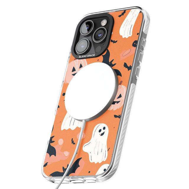 Orange Halloween Pattern Impact Magsafe Phone Case for iPhone 16 Pro, iPhone 16 Pro Max