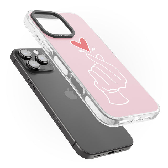 iPhone 16 Pro Max Pink Finger Heart Black Impact Phone Case