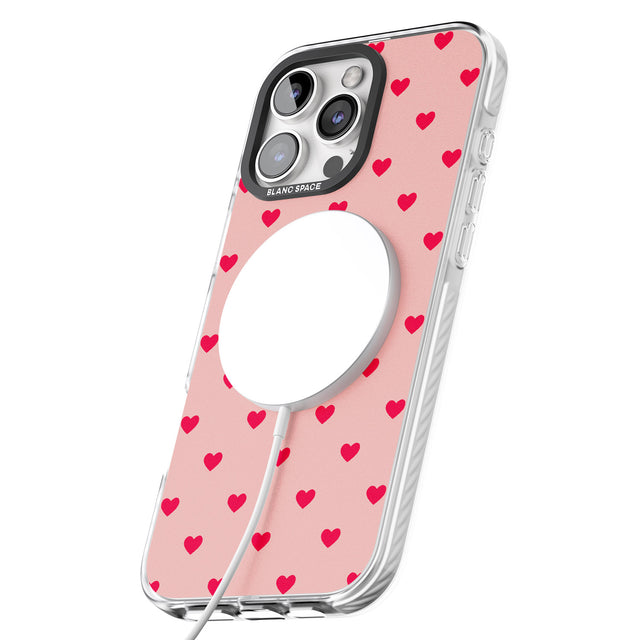 iPhone 16 Pro Max Small Heart Pattern: Red & Pink Black Impact Phone Case