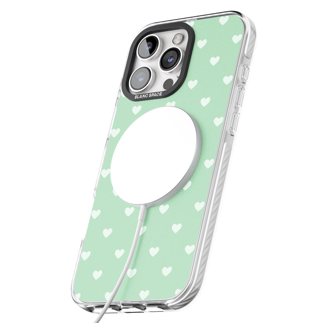 iPhone 16 Pro Max Small Heart Pattern: Green Black Impact Phone Case