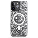 iPhone 16 Pro Max White Henna Flower Wheel Black Impact Phone Case