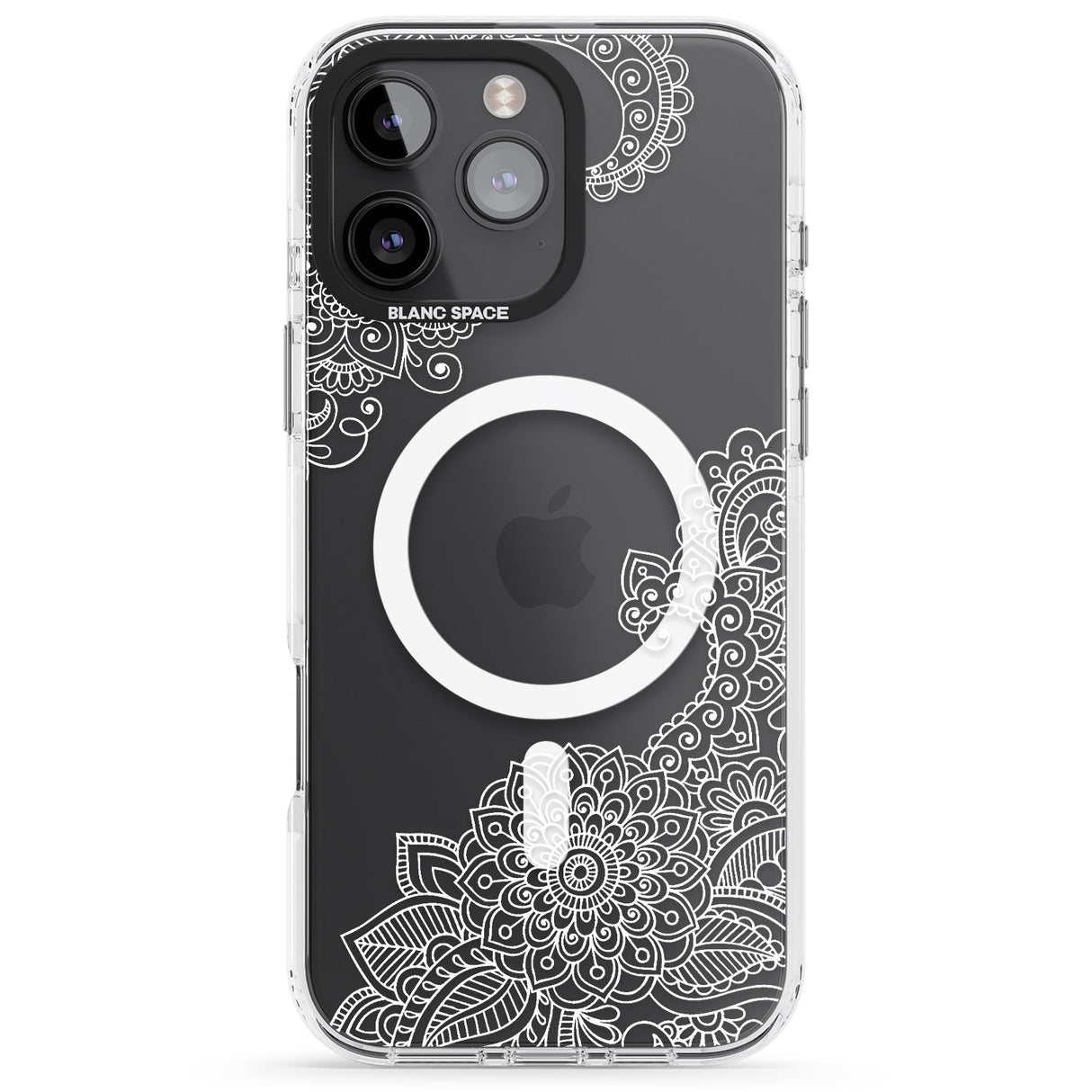 iPhone 16 Pro Max White Henna Botanicals Black Impact Phone Case