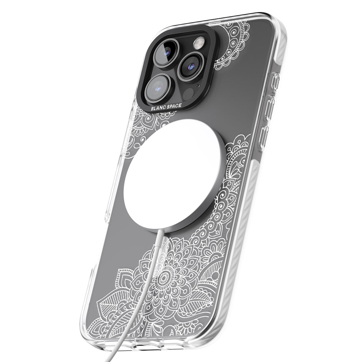 iPhone 16 Pro Max White Henna Botanicals Black Impact Phone Case