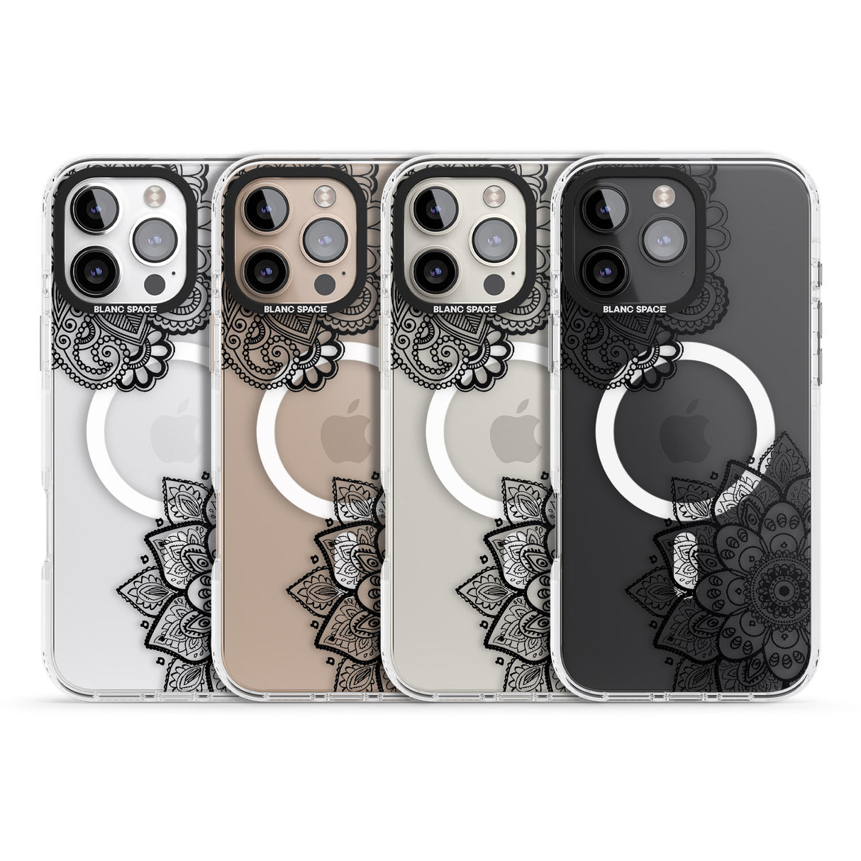 iPhone 16 Pro Max Black Henna Florals Black Impact Phone Case