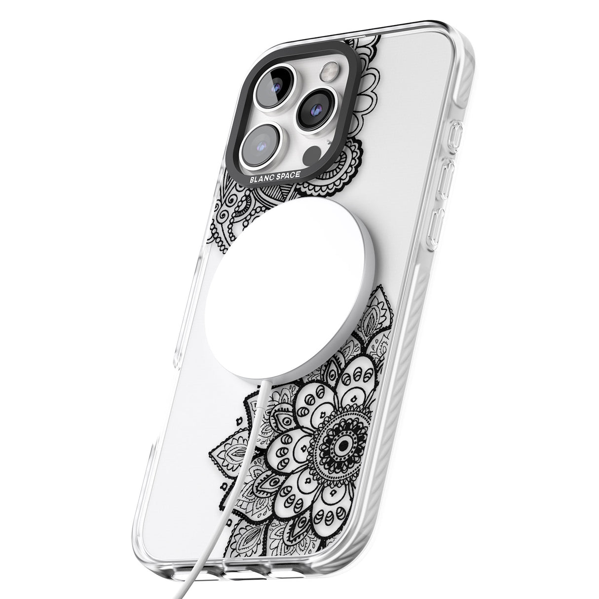 iPhone 16 Pro Max Black Henna Florals Black Impact Phone Case