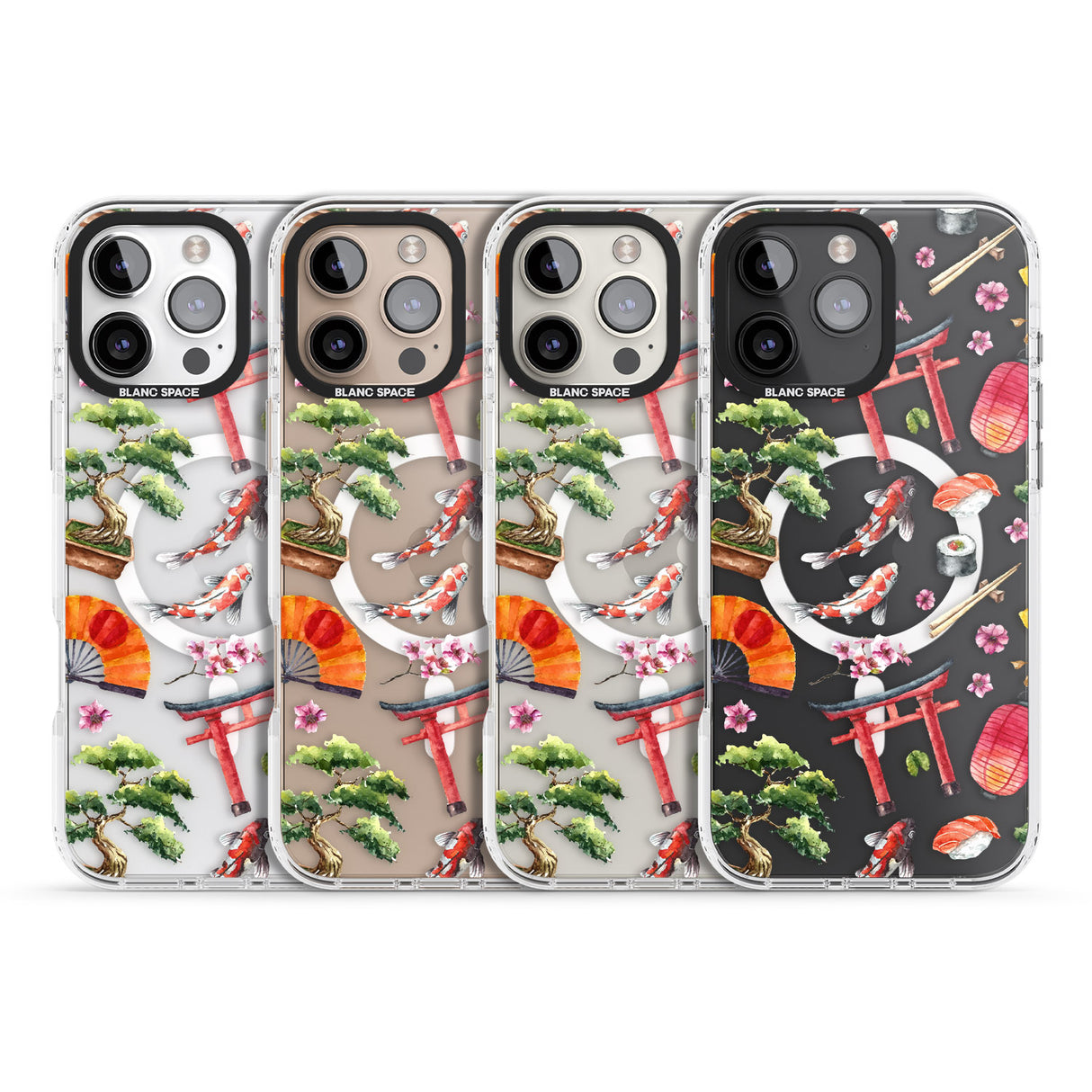 iPhone 16 Pro Max Mixed Japanese Watercolour Pattern Black Impact Phone Case