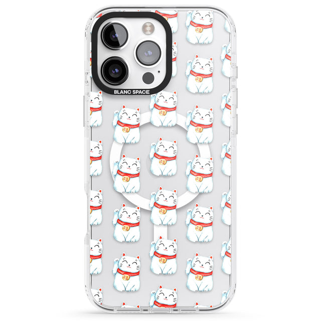 iPhone 16 Pro Max Lucky Cat Maneki-Neko Japanese Pattern Black Impact Phone Case