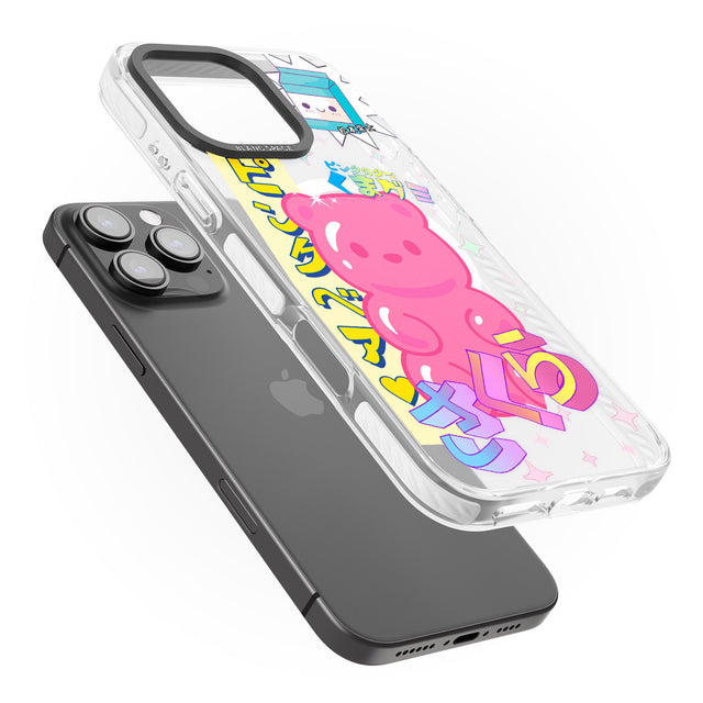 iPhone 16 Pro Max Kawaii Pink Bear Collage Clear Impact Phone Case + Magsafe