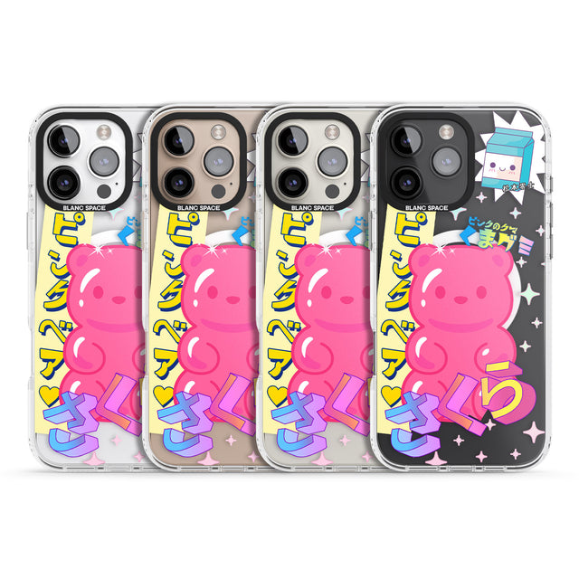 iPhone 16 Pro Max Kawaii Pink Bear Collage Clear Impact Phone Case + Magsafe