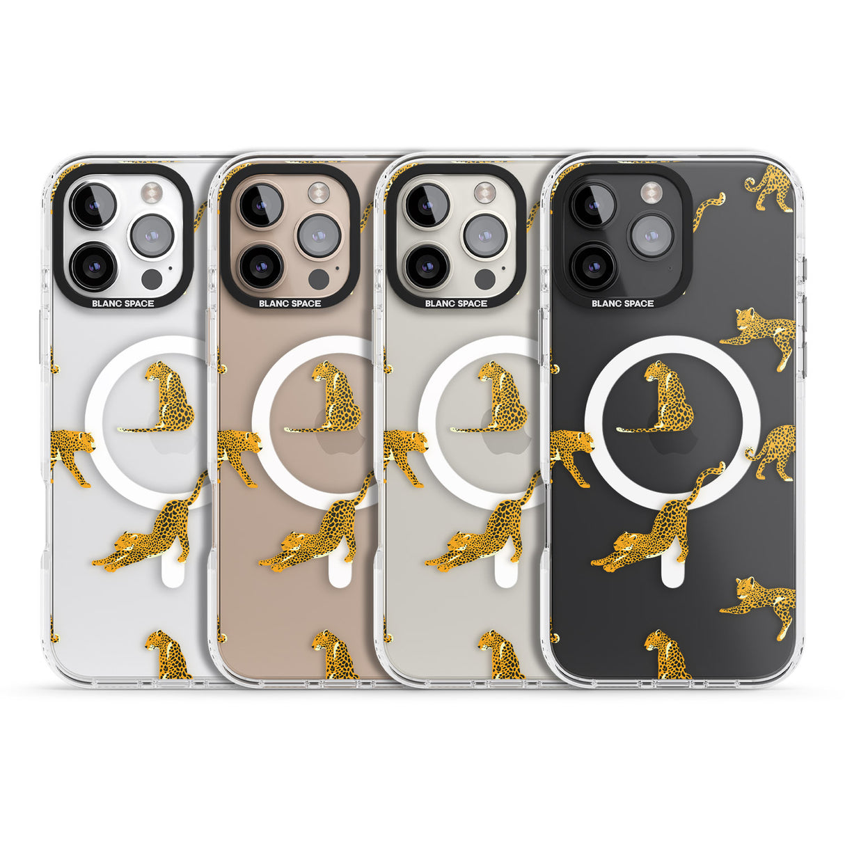 iPhone 16 Pro Max Clear Jaguar Jungle Cat Pattern Black Impact Phone Case