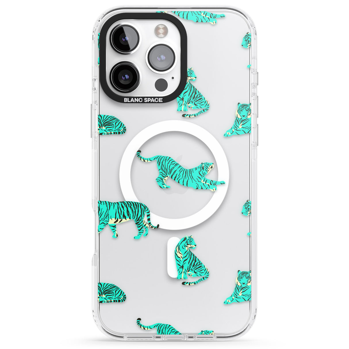 iPhone 16 Pro Max Turquoise Tiger Jungle Cat Pattern Black Impact Phone Case