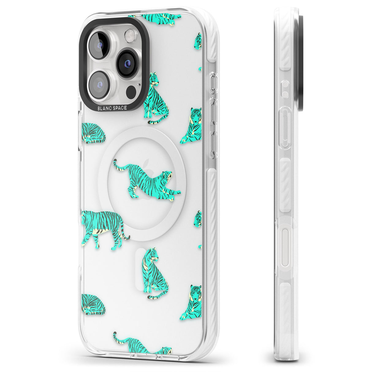 iPhone 16 Pro Max Turquoise Tiger Jungle Cat Pattern Black Impact Phone Case