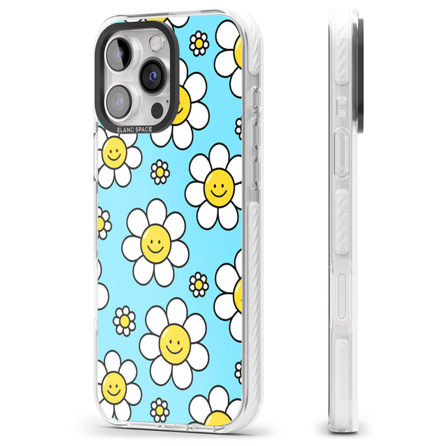 iPhone 16 Pro Max Daisy Faces Kawaii Pattern Black Impact Phone Case