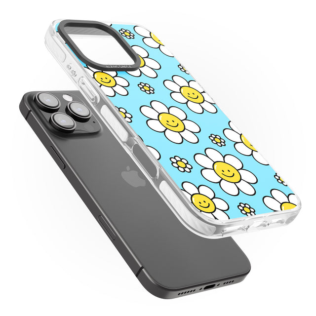 iPhone 16 Pro Max Daisy Faces Kawaii Pattern Black Impact Phone Case