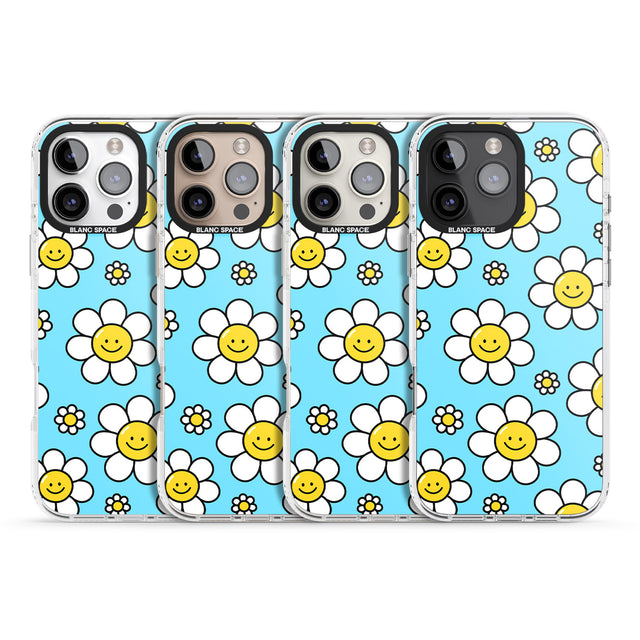 iPhone 16 Pro Max Daisy Faces Kawaii Pattern Black Impact Phone Case