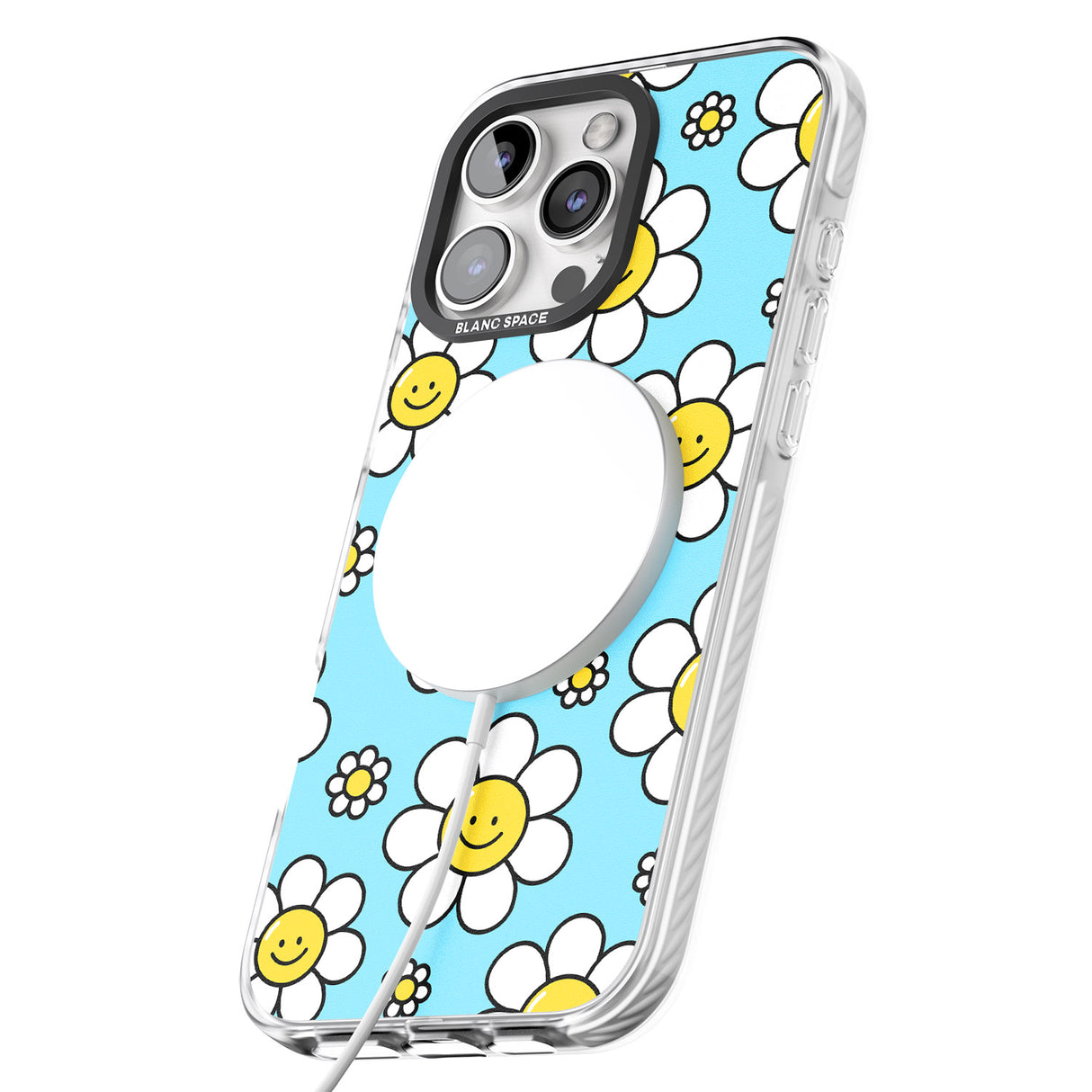 iPhone 16 Pro Max Daisy Faces Kawaii Pattern Black Impact Phone Case