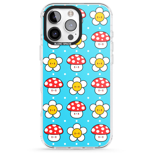 iPhone 16 Pro Max Shroom Bunnies Kawaii Pattern Black Impact Phone Case