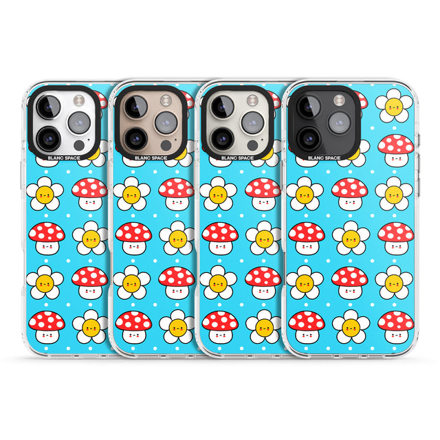 iPhone 16 Pro Max Shroom Bunnies Kawaii Pattern Black Impact Phone Case